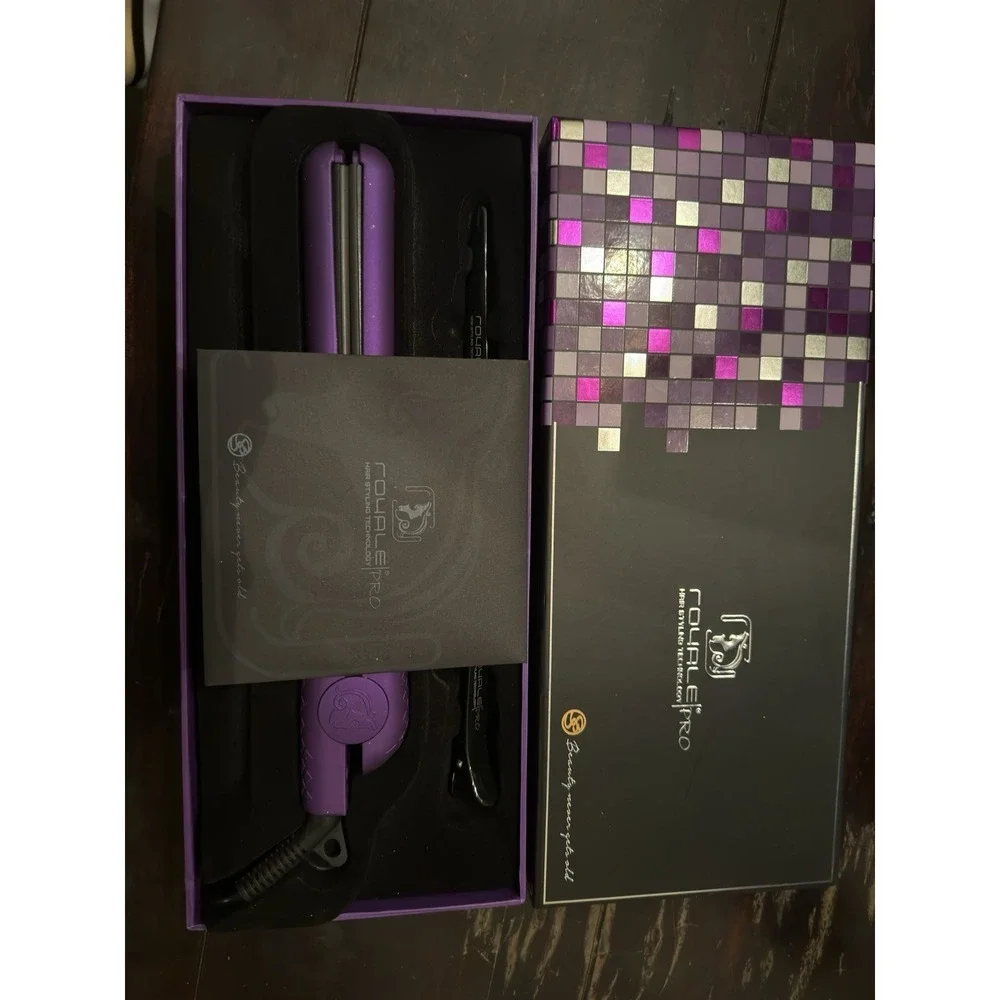 Royale Pro Purple Lilac 100%‎ Ceramic Flat Iron Hair Straightener with Clips Box